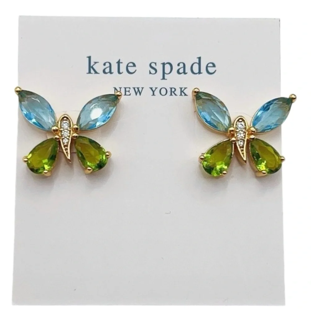 Kate Spade Blue and‎ Green Butterfly Stud Earrings NWT